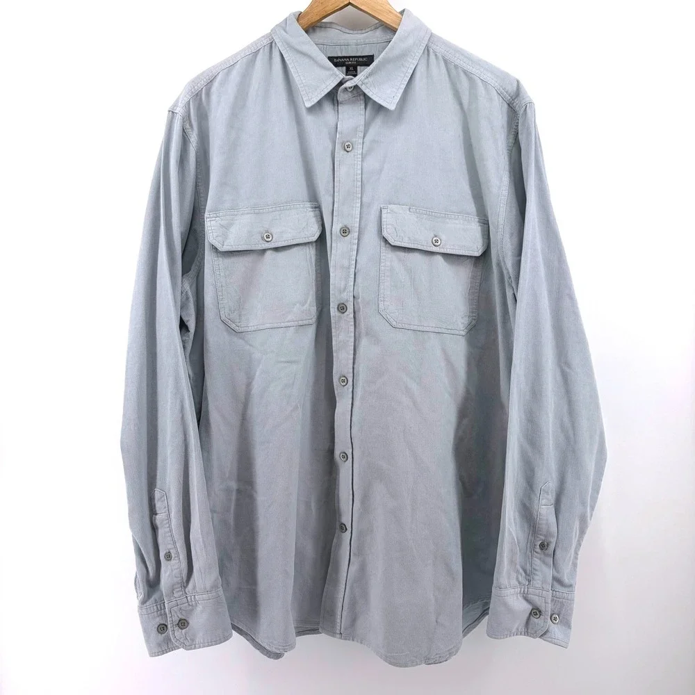 Banana Republic Slim Fit Corduroy Button Down Shirt Mens‎ XL Light Blue